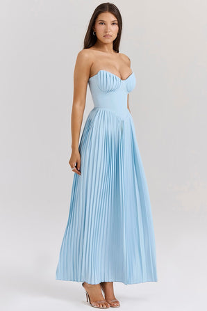 MIRELLA BERRY PLEATED GEORGETTE MAXI DRESS OCEAN BLUE