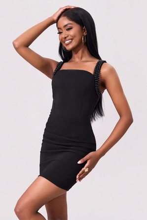 Bead Trim Wide Strap Wrap Dress