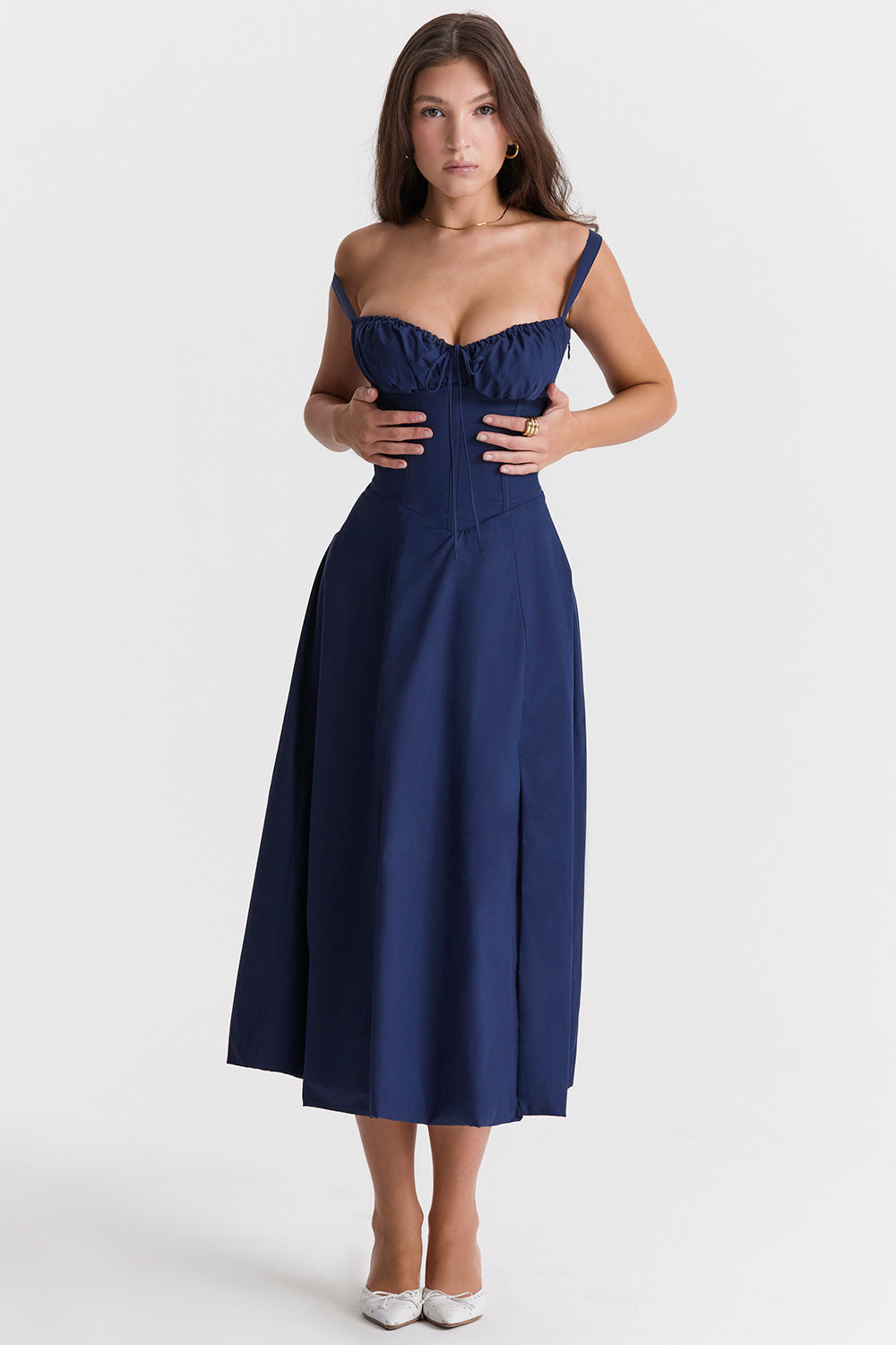 EMILY NAVY BLUE CORSET MIDI DRESS SHOPQUEI EMILY NAVY BLUE CORSET MIDI DRESS SHOPQUEI