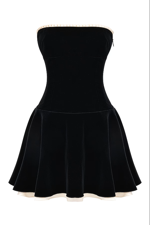 Maritza Black Velvet Strapless Dress SHOPQUEI Maritza Black Velvet Strapless Dress SHOPQUEI
