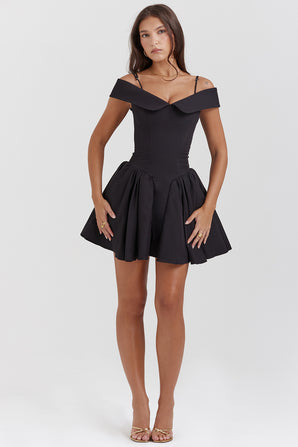 ELEEDA BLACK OFF-THE-SHOULDER MINI DRESS