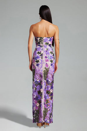 Purple Floral Sequin Maxi Dress