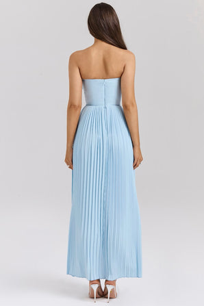 Mirella berry pleated georgette maxi dress Blue