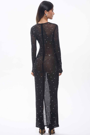 Sasso Crystal Mesh Maxi Dress Black