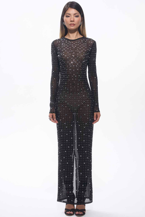 Sasso Crystal Mesh Maxi Dress Black