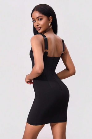 Bead Trim Wide Strap Wrap Dress