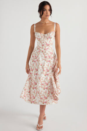 EMILY PINK FLORAL CORSET MIDI DRESS