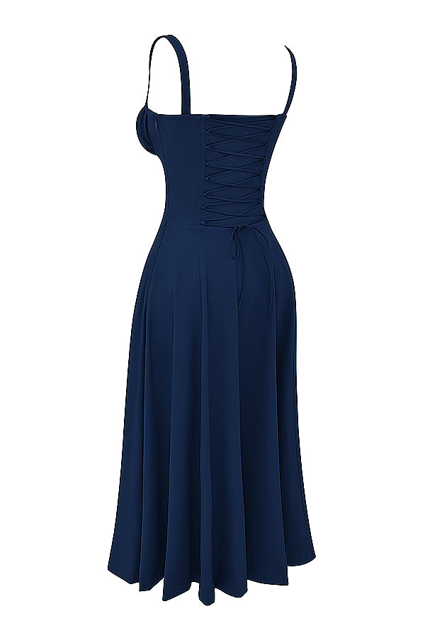 EMILY NAVY BLUE CORSET MIDI DRESS SHOPQUEI EMILY NAVY BLUE CORSET MIDI DRESS SHOPQUEI
