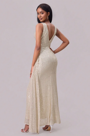 Slit Sequin Surplice Sleeveless Maxi Dress