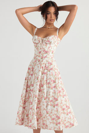 EMILY PINK FLORAL CORSET MIDI DRESS