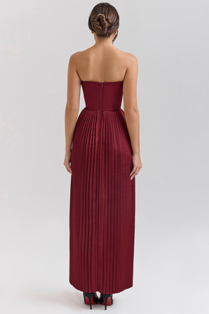 Mirella berry pleated georgette maxi dress Claret
