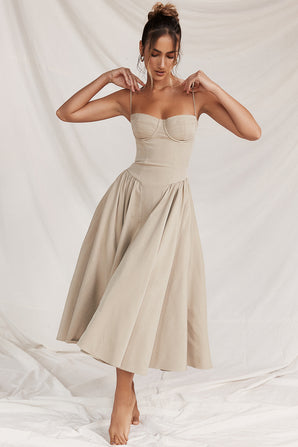 SAMARIA CORSET MIDI DRESS TAUPE GREY