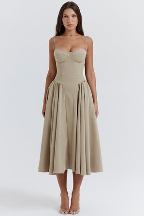 SAMARIA CORSET MIDI DRESS TAUPE GREY