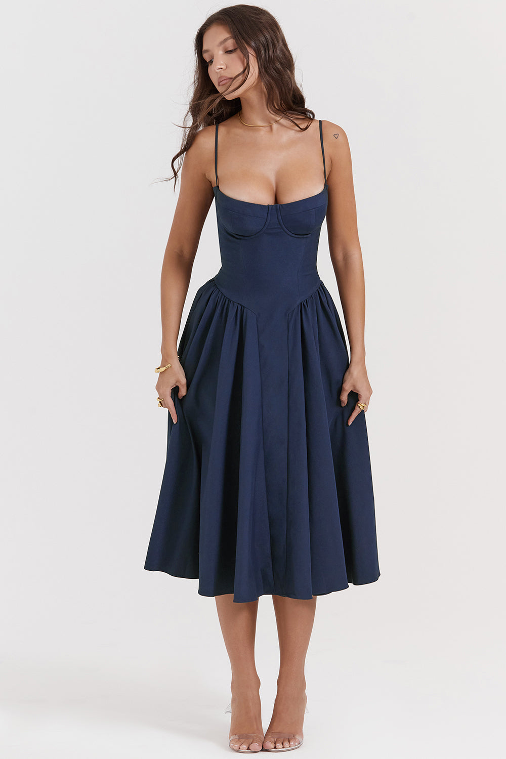samaria taupe corset dress Clothing : Midi Dresses : 'Samaria' Taupe Corset Sun Dress