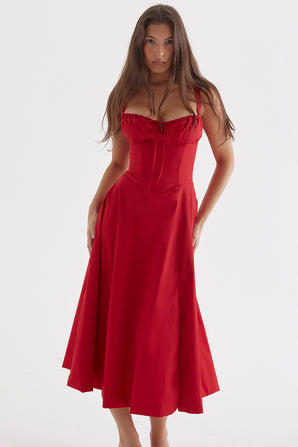 EMILY RED CORSET MIDI DRESS